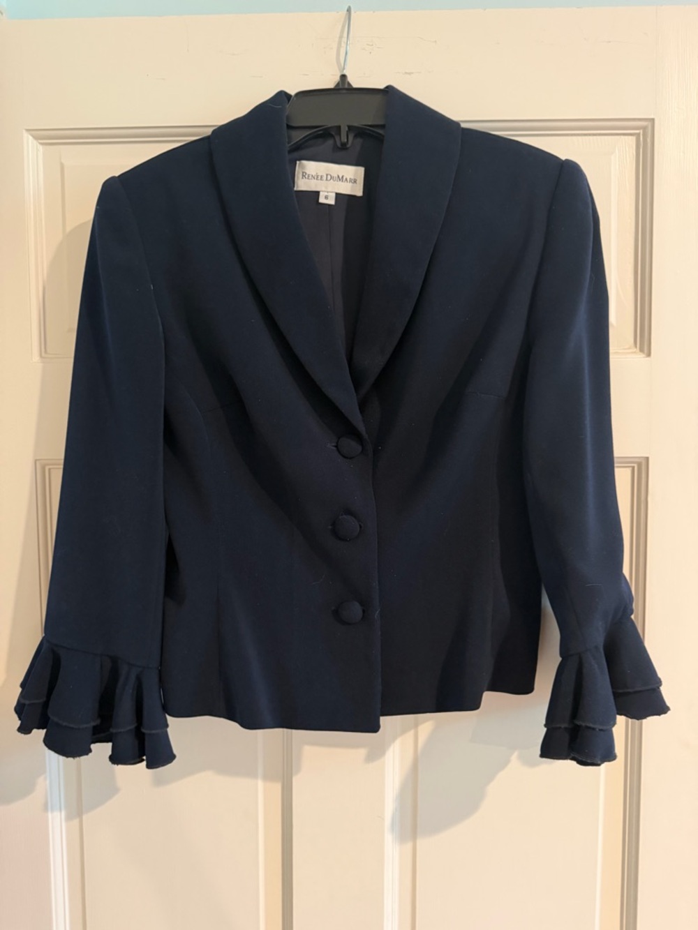 RENEE DUMARR Navy Ruffle Cuff Blazer